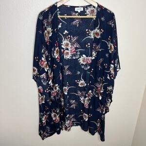Amaryllis Dark Navy Floral Print Kimono S/M